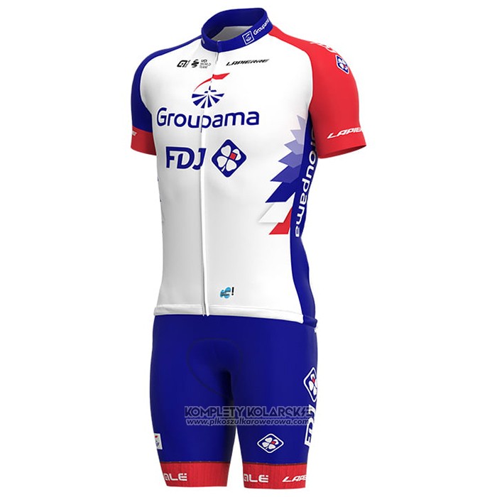 2021 Odziez Rowerowa Groupama-FDJ Czerwony Niebieski Krotkie Rekawy I Rowerowe Szelkach